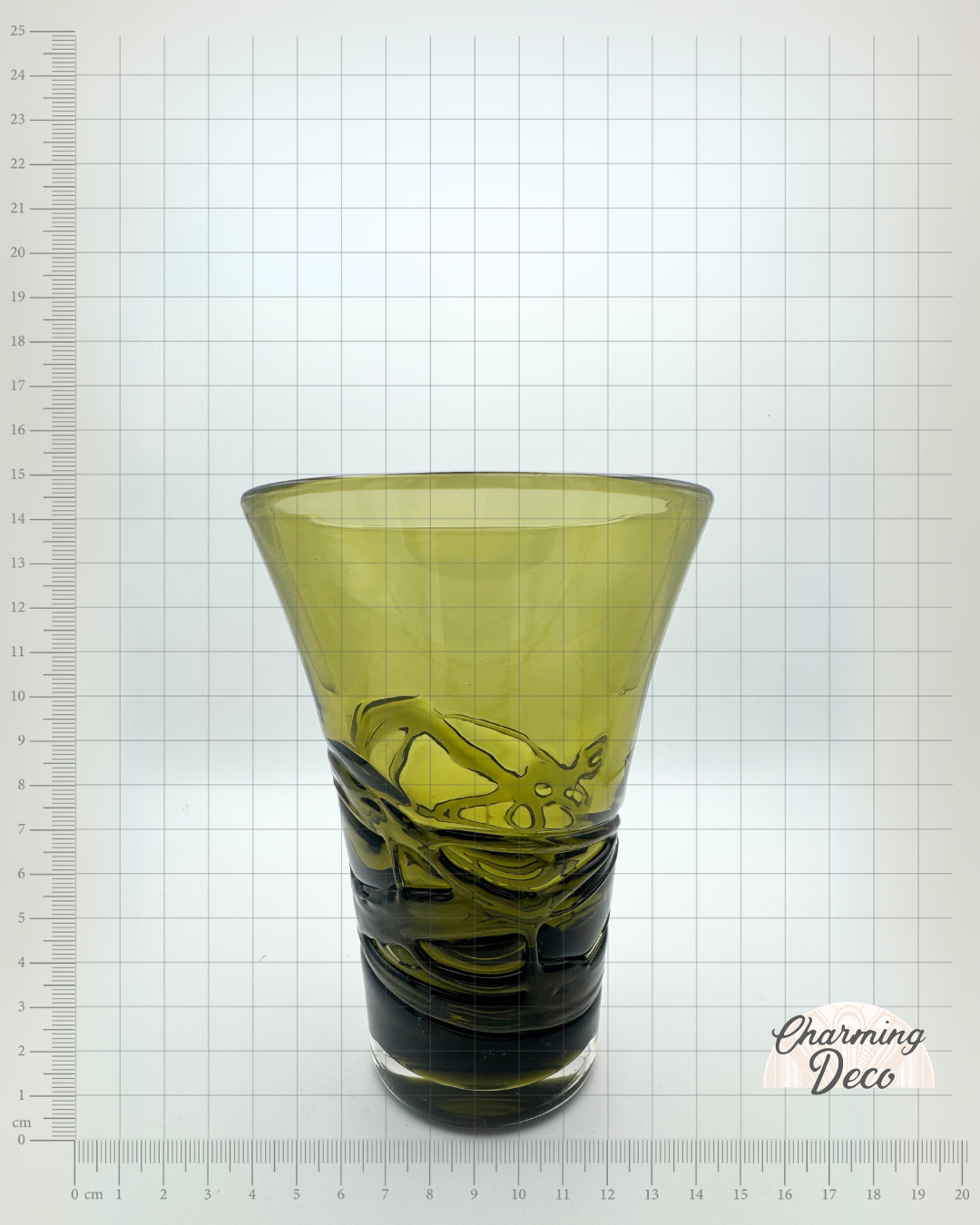 Whitefriars #9798 Sage Green Random Strapped 6" Vase. Designed by Geoffrey Baxter, 1970s