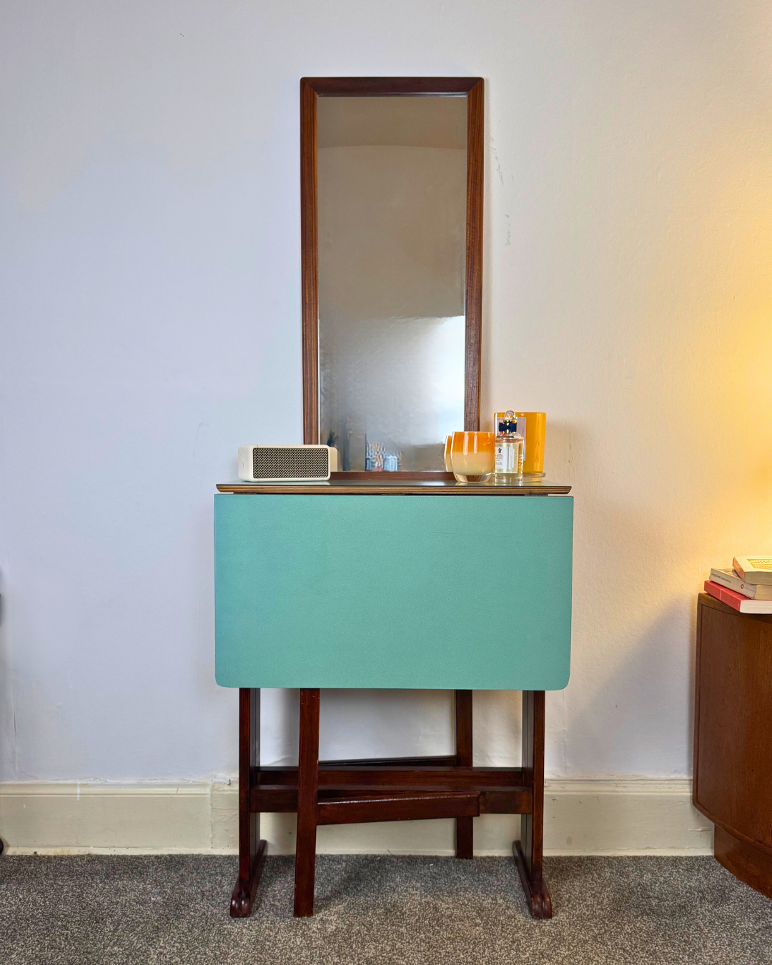 Mid-Century Drop-Leaf Gateleg Dining Table with Green-Blue Formica Top, c.1960s