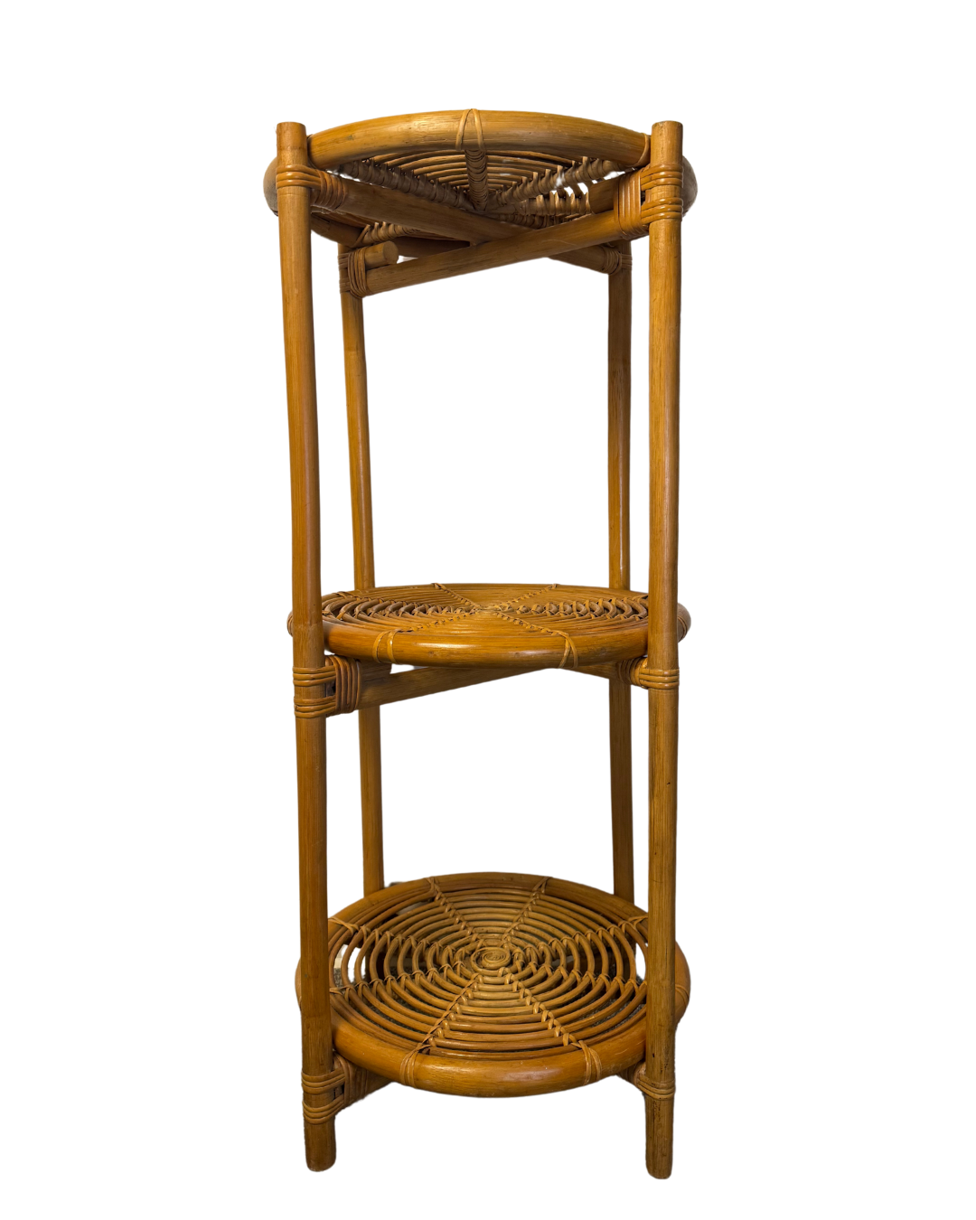 Vintage Mid-Century Cane Three-Tier Plant Stand