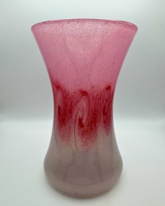 Vasart Signed V004 Pink & Green 7¼" Vase with Molten Swirl, 1940s/50s
