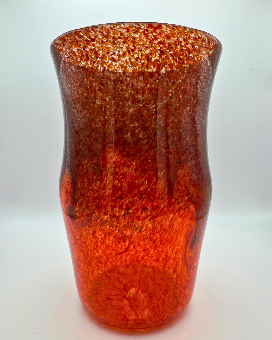 Strathearn V005 Black & Red 7½" Vase with Molten Swirl, 1960s/70s