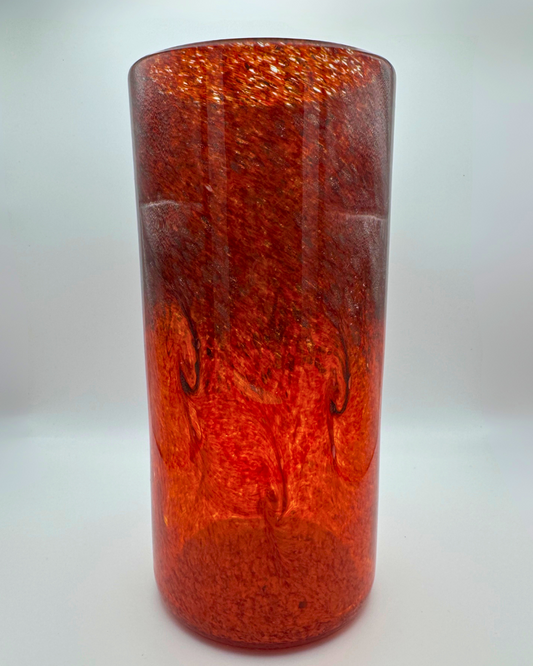 Strathearn V018 Black & Red 9" Vase with Molten Swirl, 1960s/70s