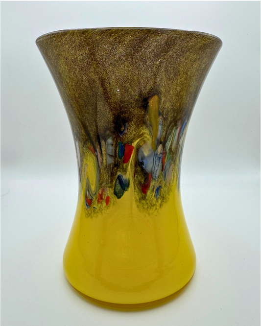 Strathearn V010 Black & Yellow 7" Vase with Molten Murriles, 1960s/70s