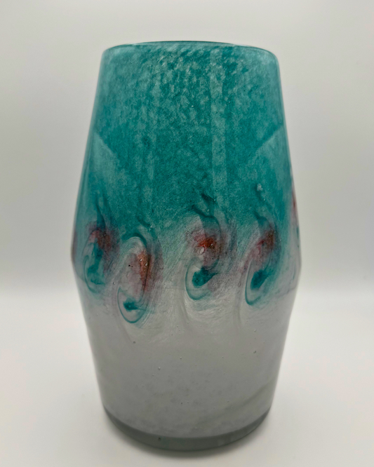 Vasart Signed V017 Green & White 7½" Vase with Molten Murriles, 1940s/50s