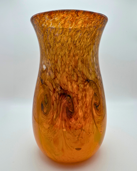 Strathearn V036 Yellow & Bronze 8" Vase with Molten Swirl, 1960s/70s