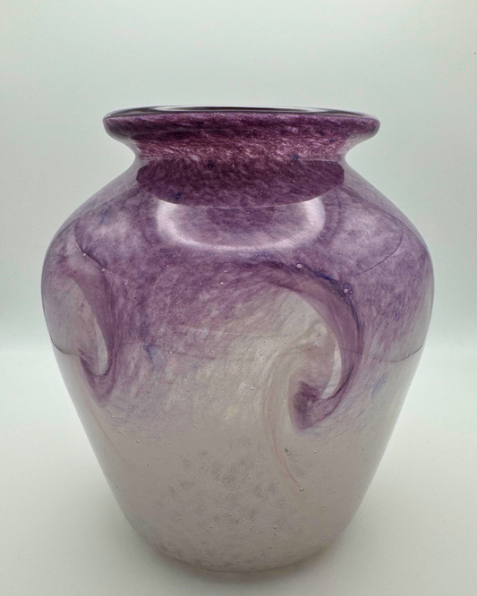 Vasart Signed V020 Purple & White 6½" Vase with Molten Swirl, 1940s/50s