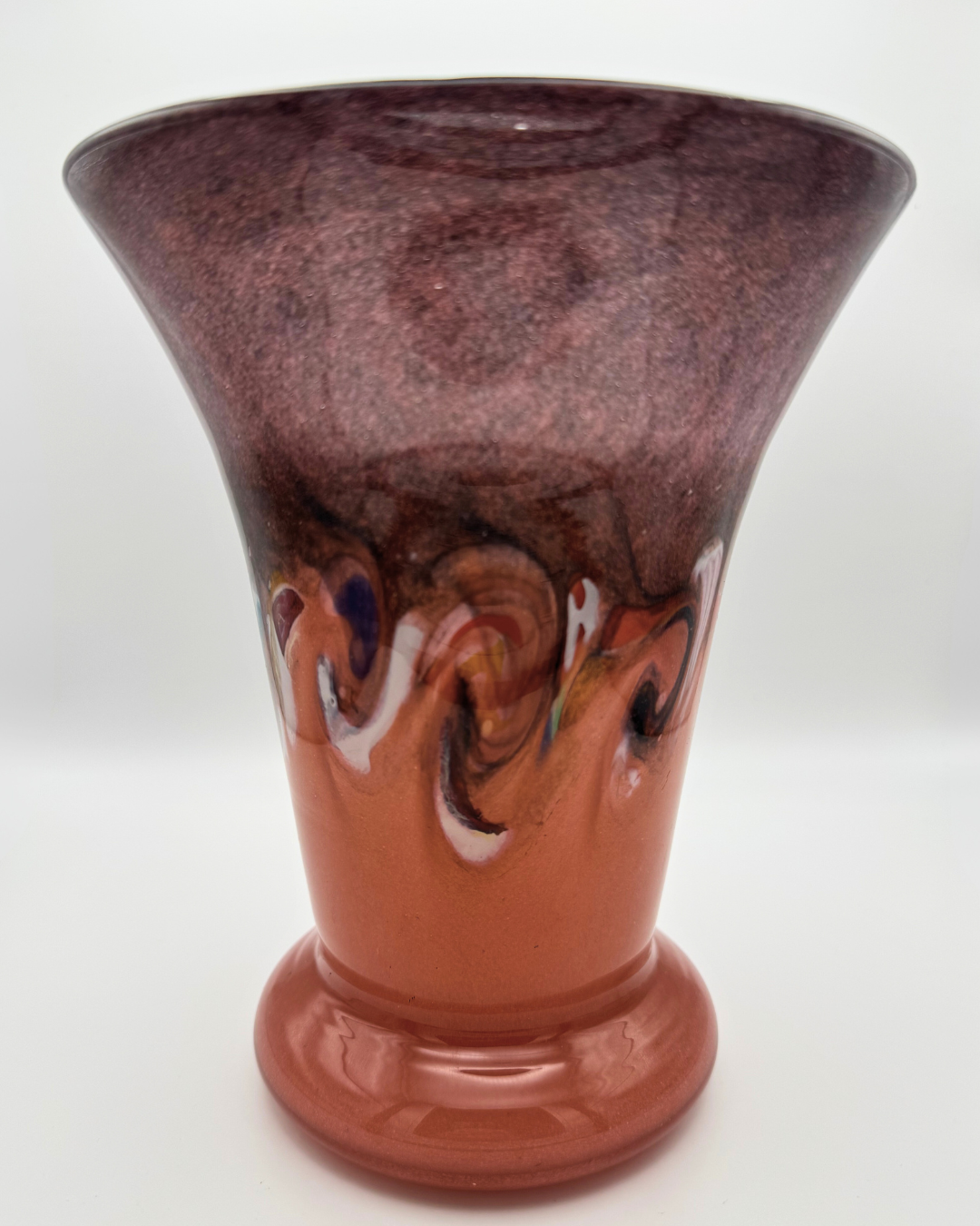 Strathearn V022 Black & Salmon 7¼" Vase with Molten Murriles, 1960s/70s