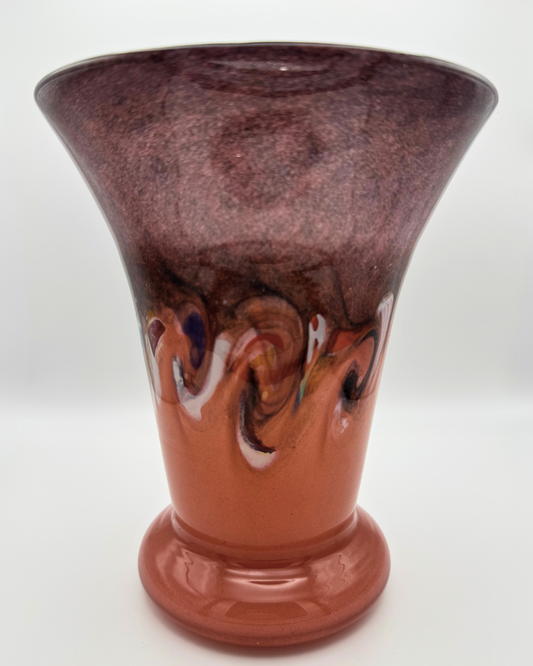 Strathearn V022 Black & Salmon 7¼" Vase with Molten Murriles, 1960s/70s