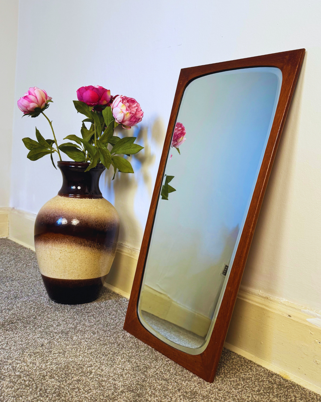 Mid-Century Made in Denmark Tapered Teak Bevelled Edge Mirror, 1960s
