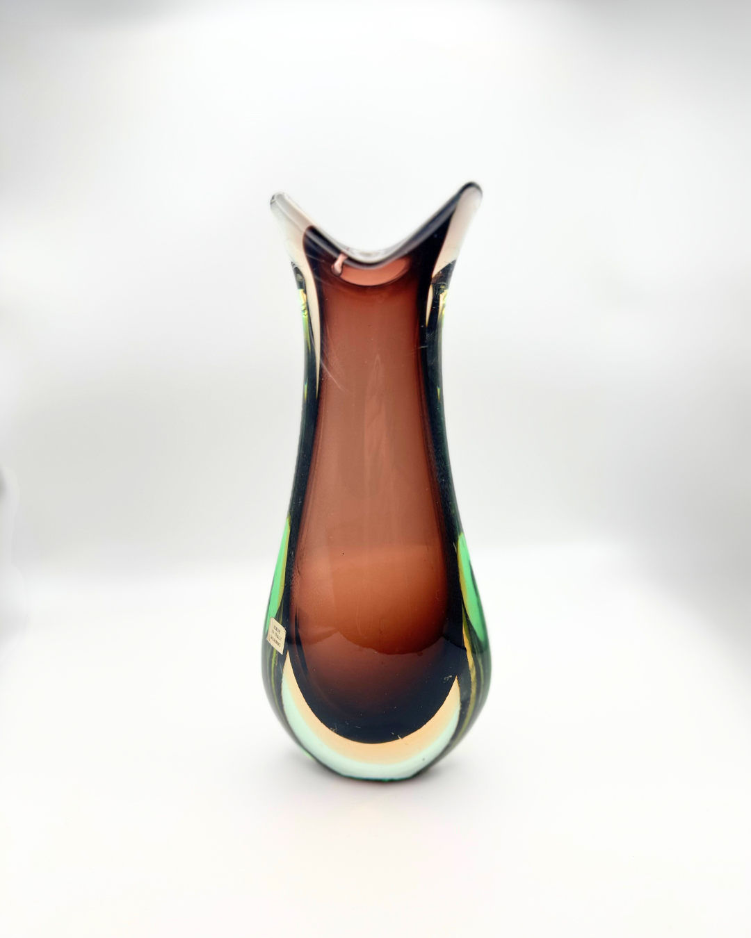 Murano Green, Amber and Chestnut Sommerso Cat Ear Vase – c. 1950s–60s