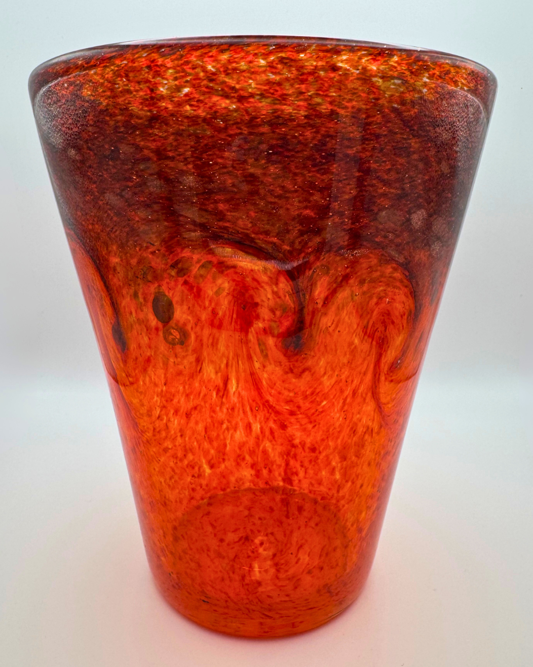Strathearn V002 Black & Red 7½" Vase with Molten Swirl & Gold Aventurine, 1960s/70s