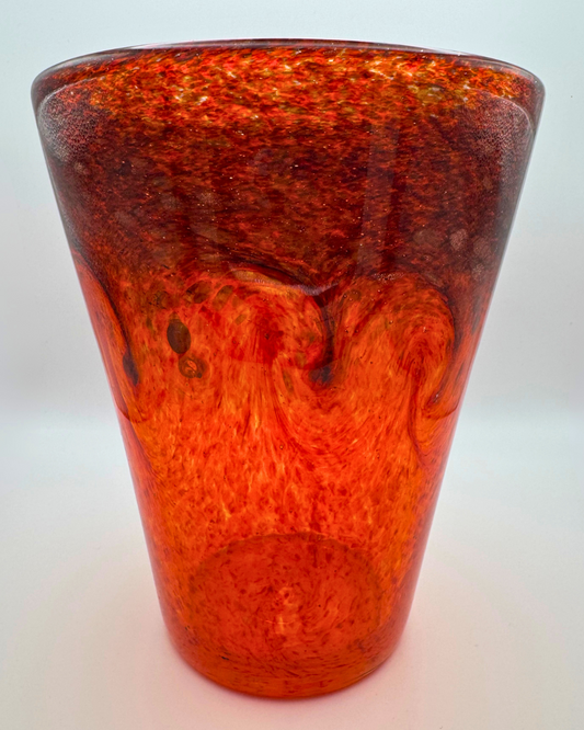 Strathearn V002 Black & Red 7½" Vase with Molten Swirl & Gold Aventurine, 1960s/70s