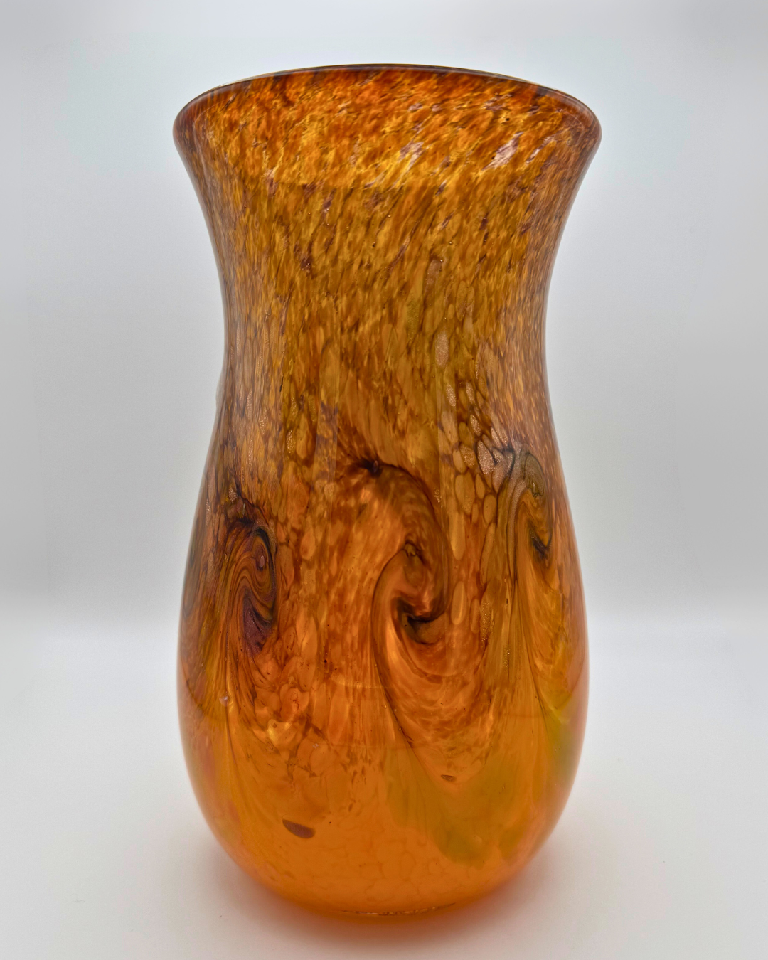 Strathearn V036 Yellow & Bronze 8" Vase with Molten Swirl, 1960s/70s