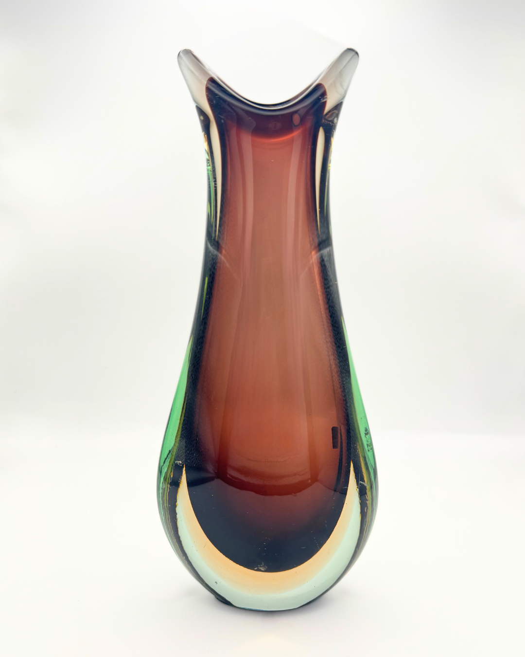 Murano Green, Amber and Chestnut Sommerso Cat Ear Vase – c. 1950s–60s