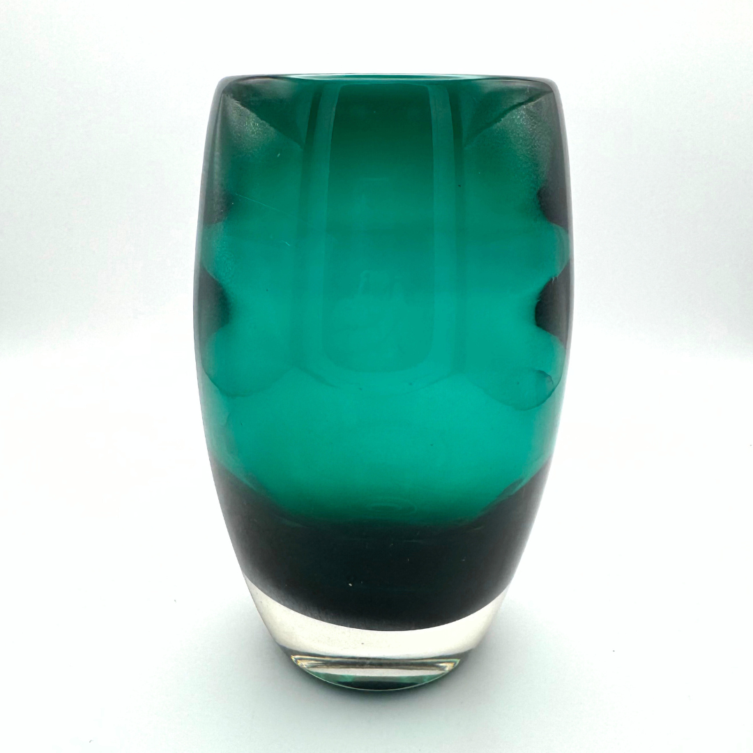 Whitefriars #9587 Cased Green Glass Ovoid Vase