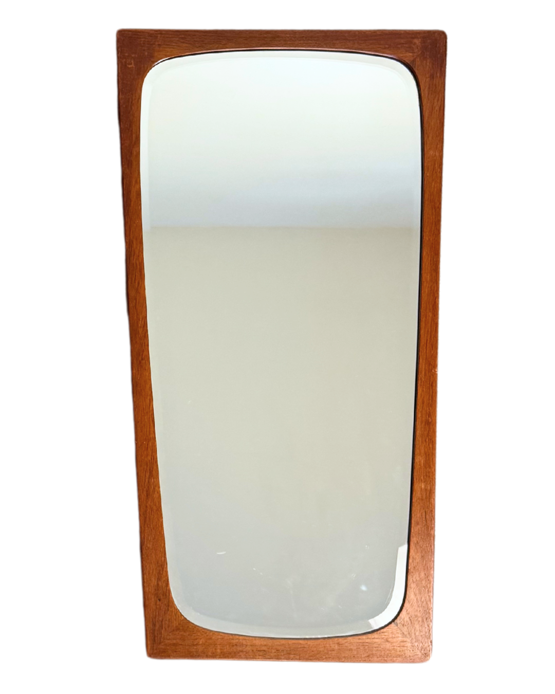 Mid-Century Made in Denmark Tapered Teak Bevelled Edge Mirror, 1960s