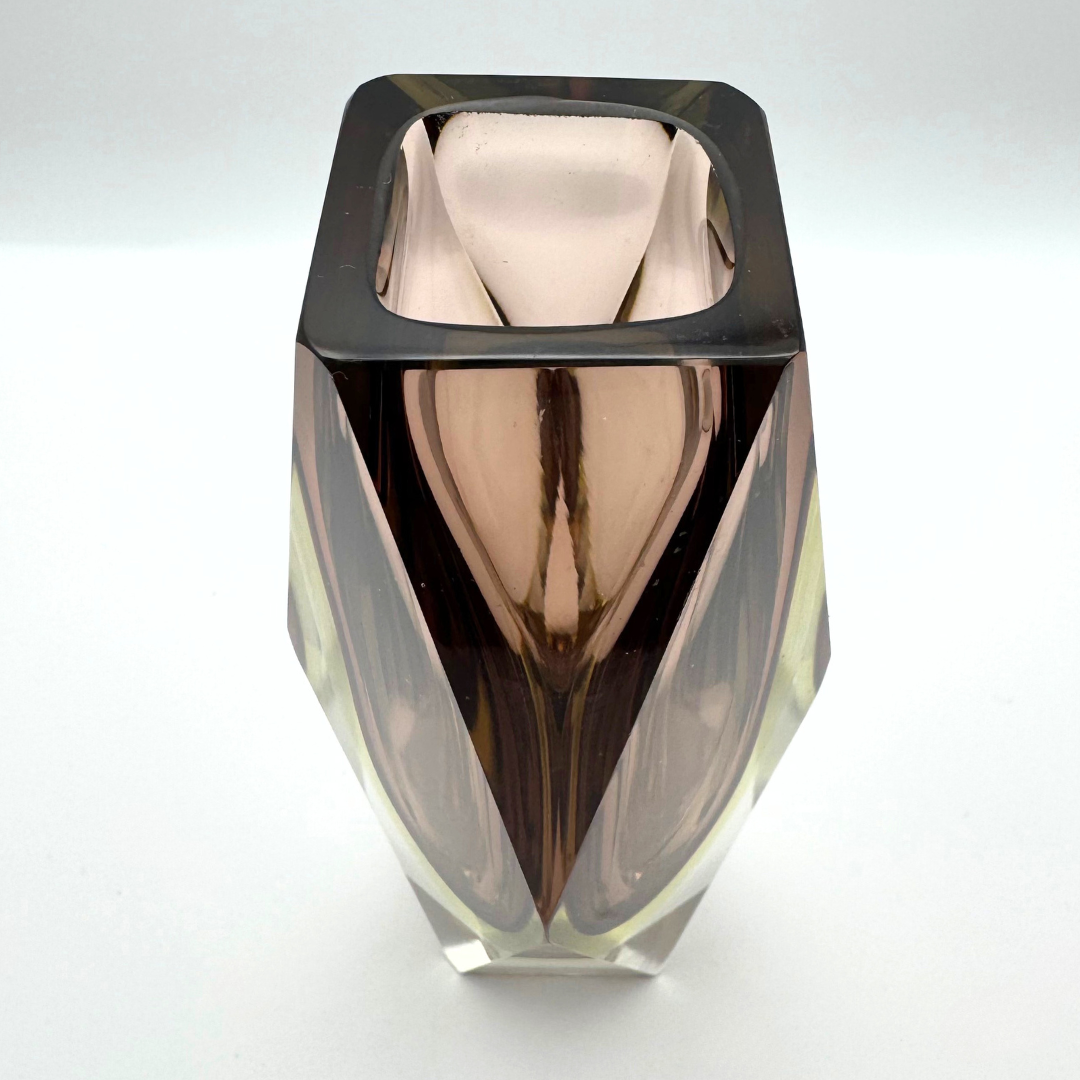 Murano Faceted San Marco Style Amber Sommerso Glass Vase