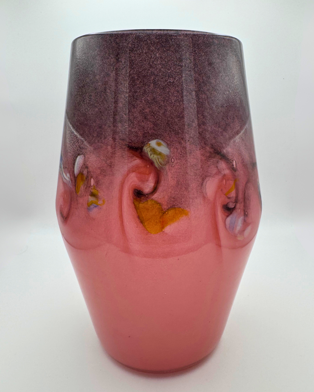 Strathearn V017 Black & Salmon 9¼" Vase with Molten Murriles, 1960s/70s