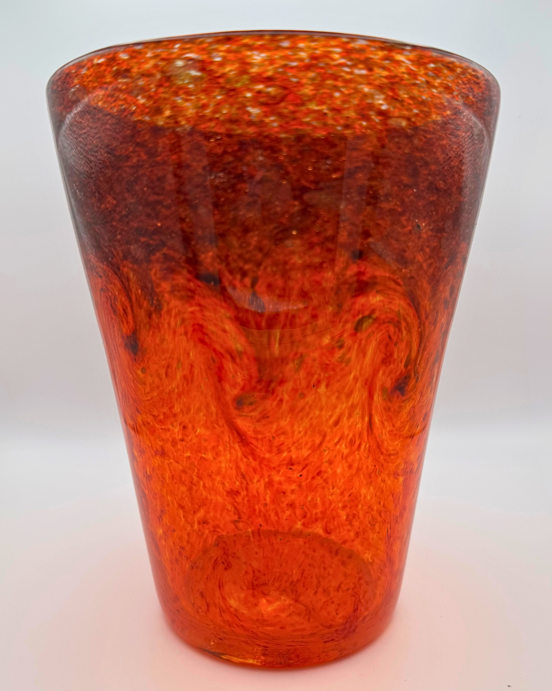 Strathearn V002 Black & Red 7½" Vase with Molten Swirl & Gold Aventurine, 1960s/70s