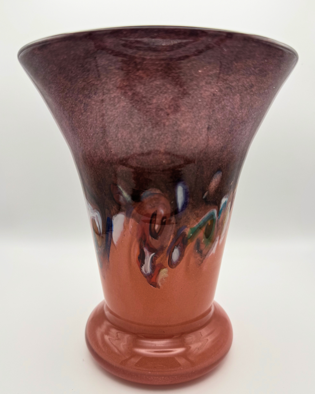 Strathearn V022 Black & Salmon 7¼" Vase with Molten Murriles, 1960s/70s