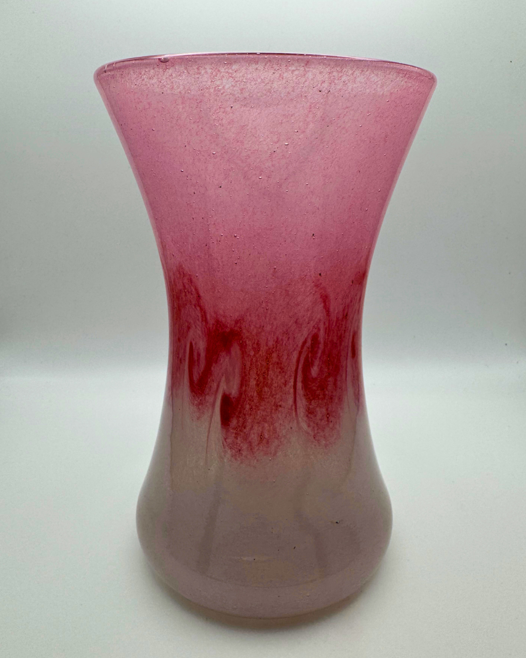 Vasart Signed V004 Pink & Green 7¼" Vase with Molten Swirl, 1940s/50s