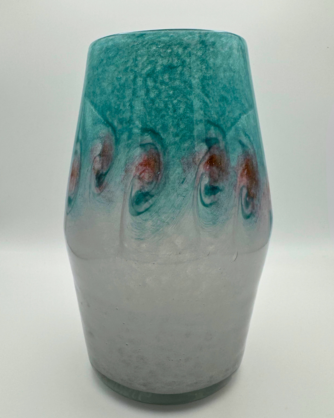 Vasart Signed V017 Green & White 7½" Vase with Molten Murriles, 1940s/50s