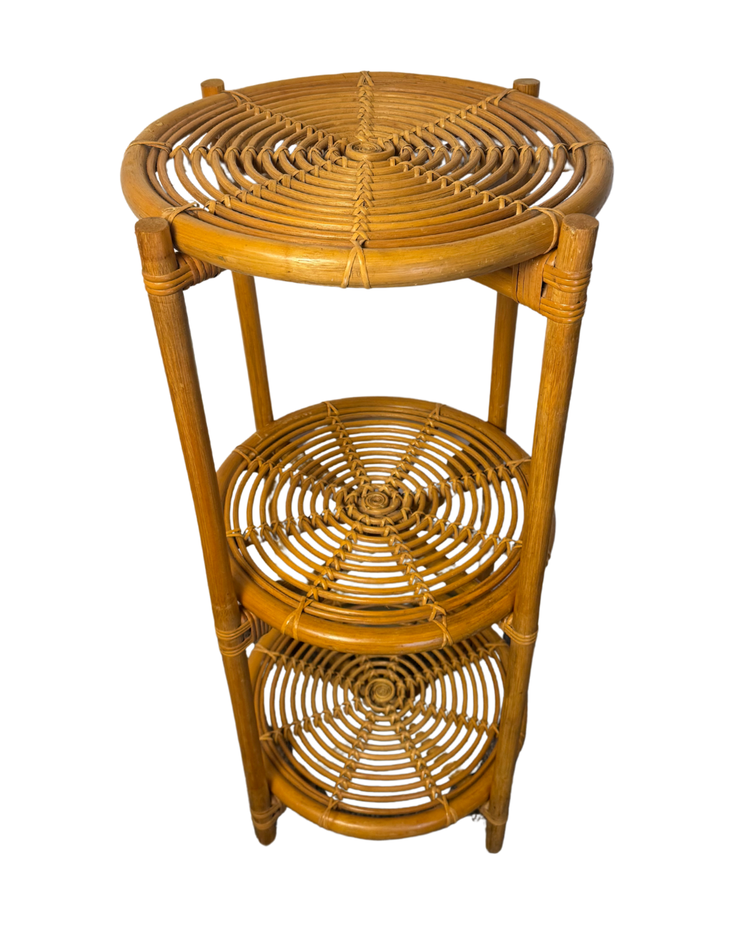 Vintage Mid-Century Cane Three-Tier Plant Stand