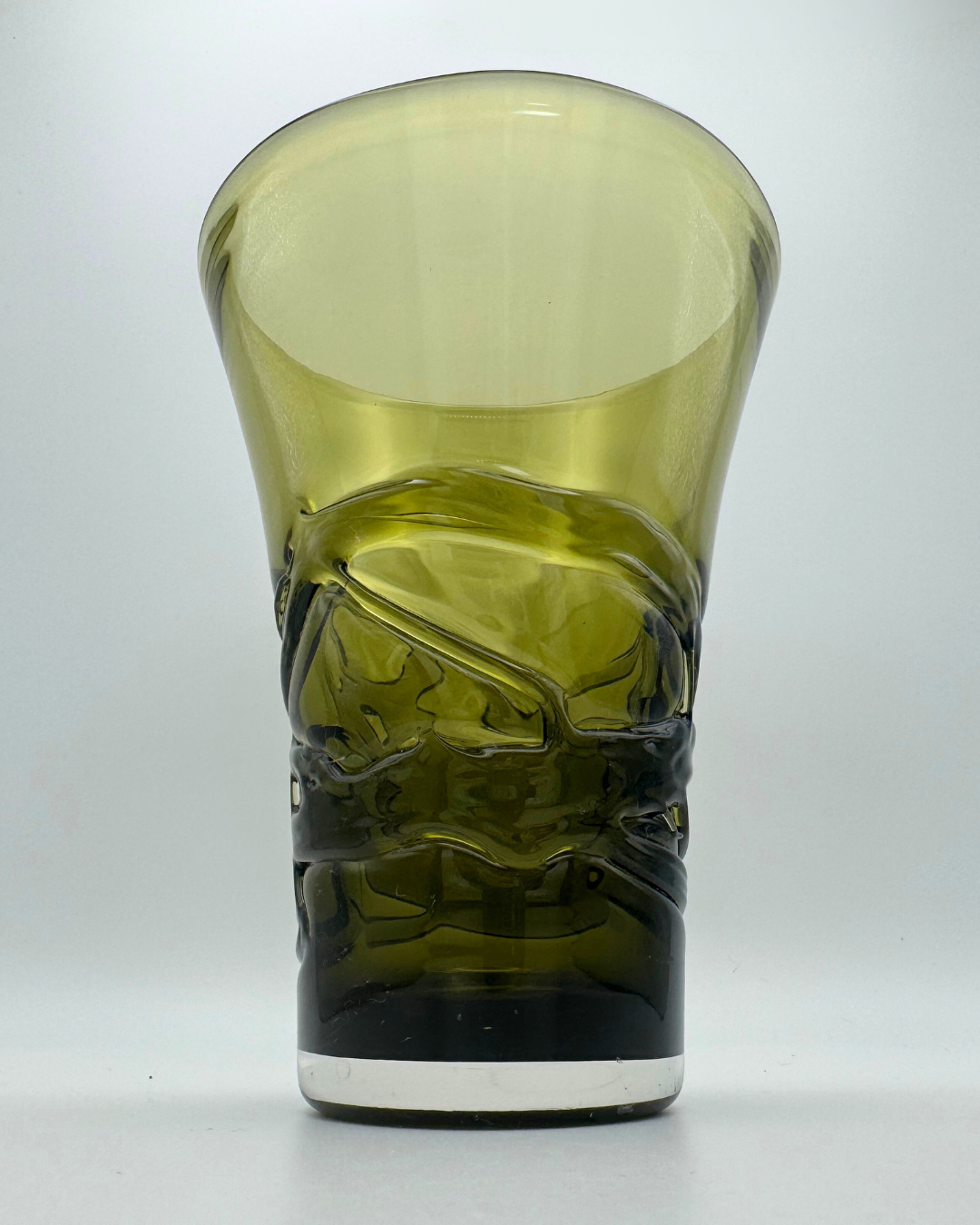 Whitefriars #9798 Sage Green Random Strapped 6" Vase. Designed by Geoffrey Baxter, 1970s
