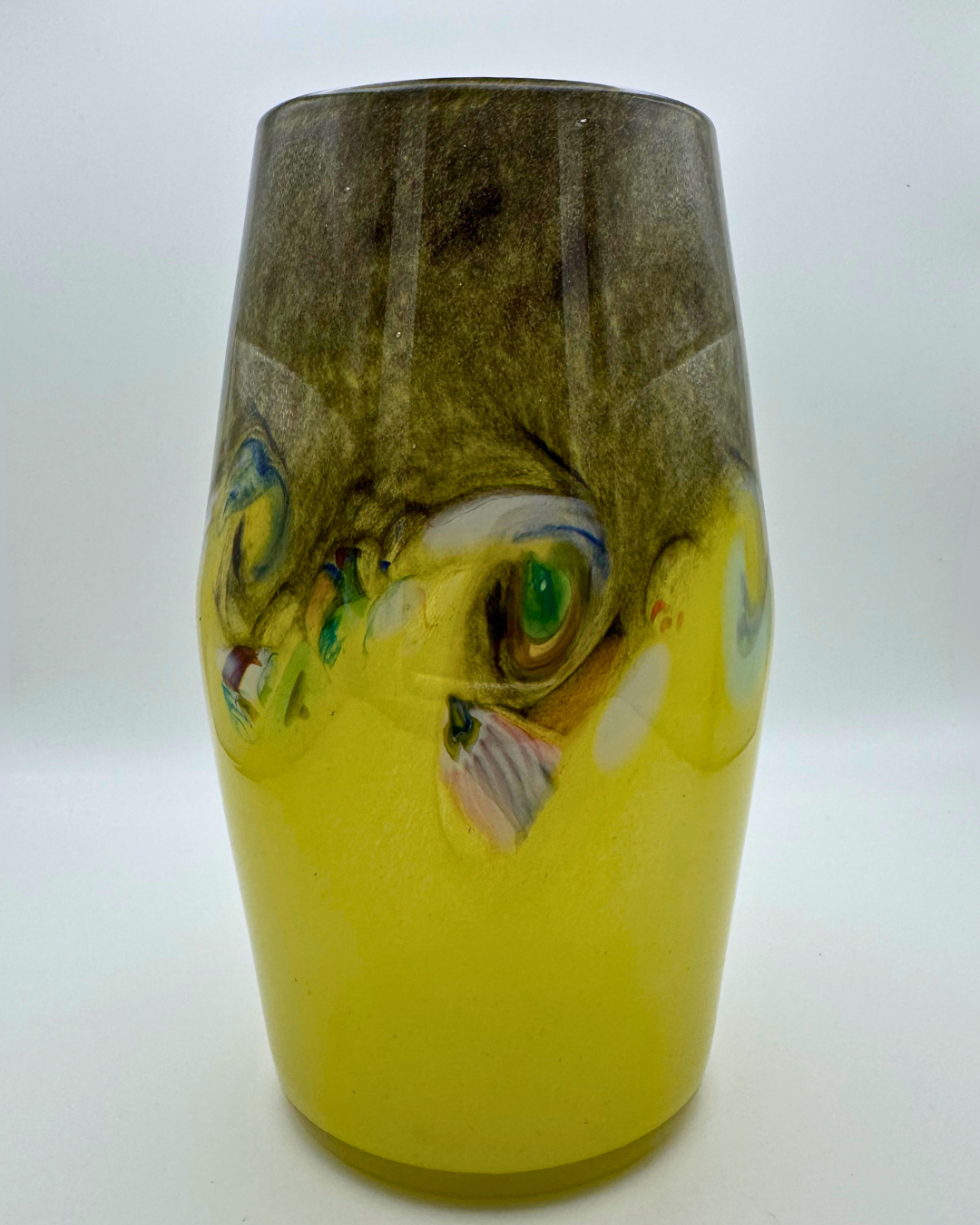 Strathearn V017 Black & Yellow 8" Vase with Molten Murriles, 1960s/70s