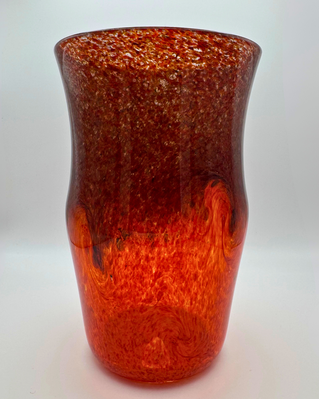 Strathearn V005 Black & Red 7½" Vase with Molten Swirl, 1960s/70s