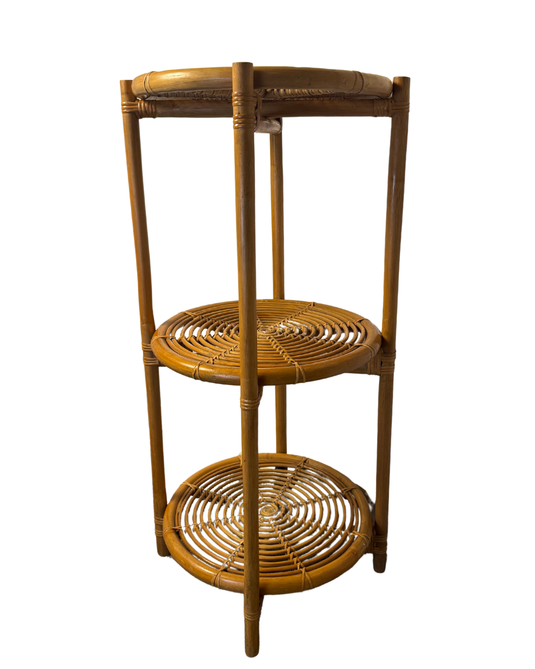 Vintage Mid-Century Cane Three-Tier Plant Stand