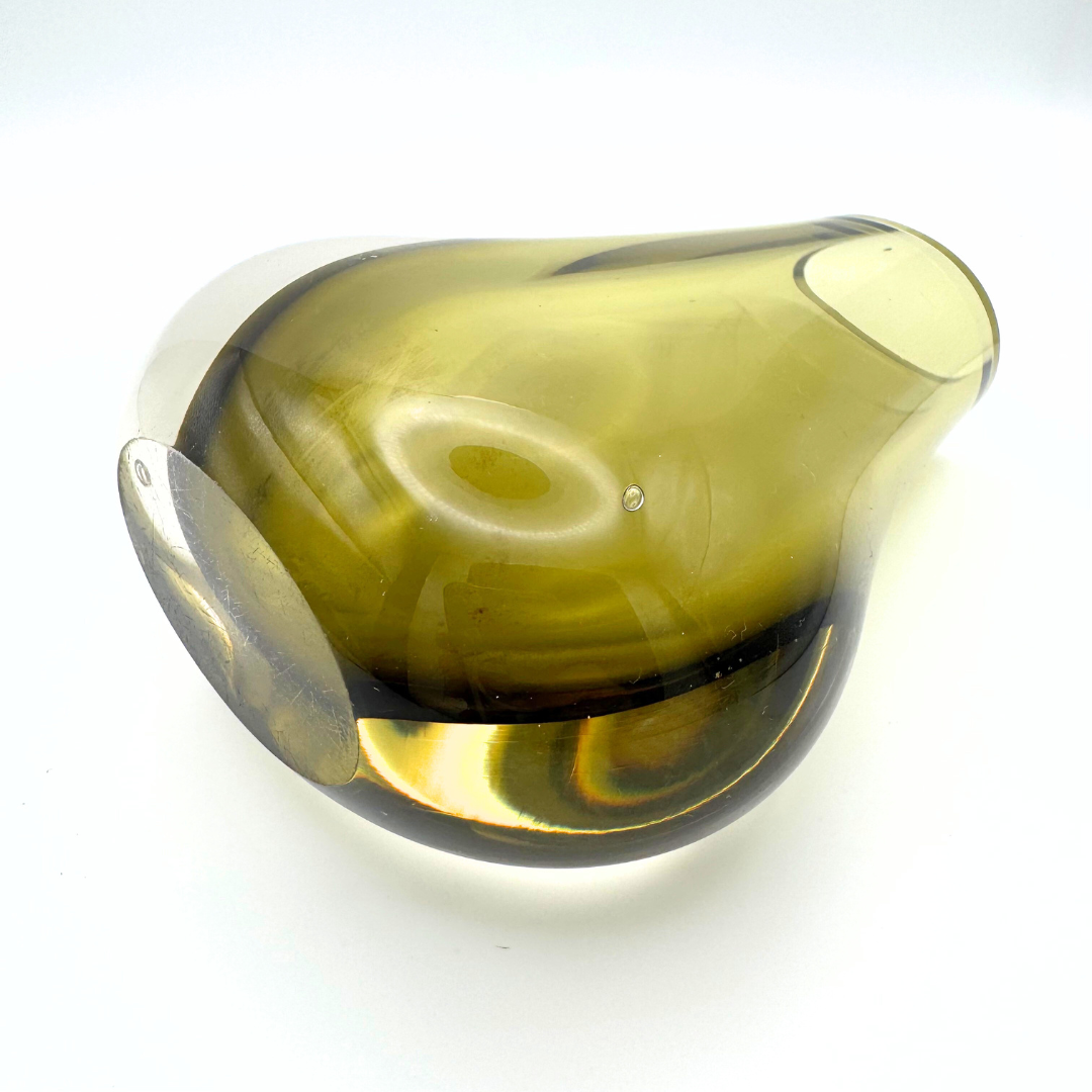 Midcentury Whitefriars #9656 Sage Hambone Cased Glass Vase 1974