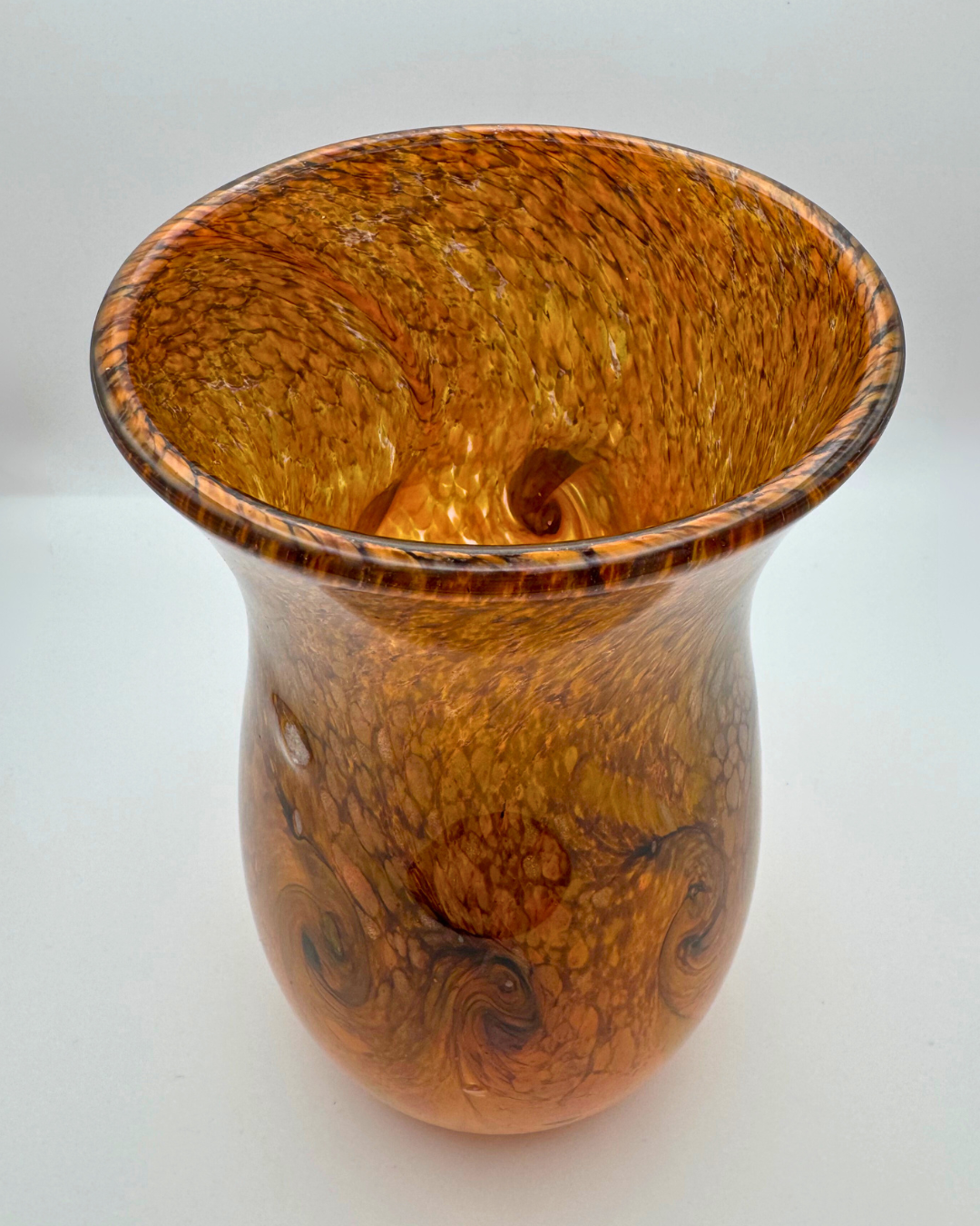 Strathearn V036 Yellow & Bronze 8" Vase with Molten Swirl, 1960s/70s