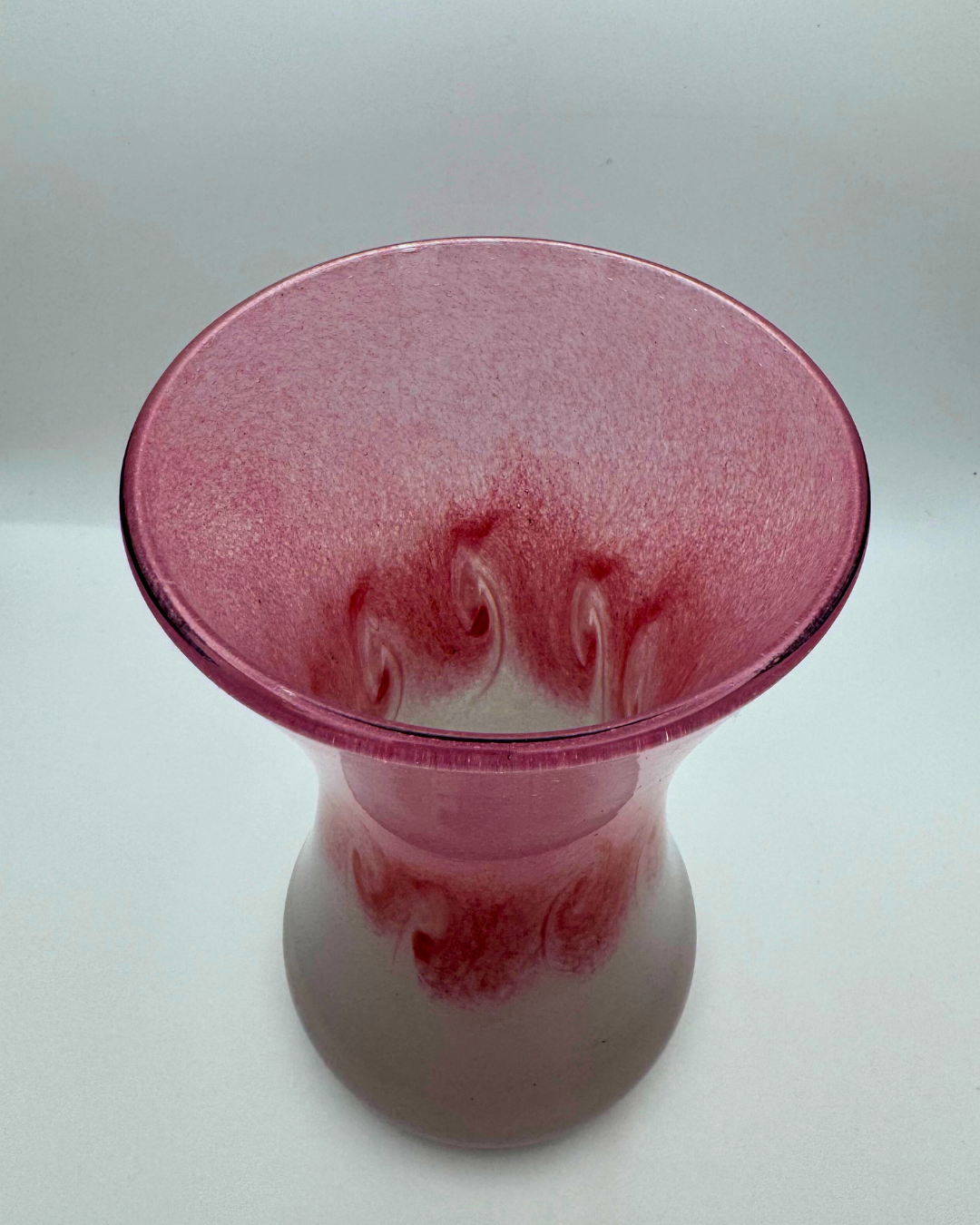 Vasart Signed V004 Pink & Green 7¼" Vase with Molten Swirl, 1940s/50s