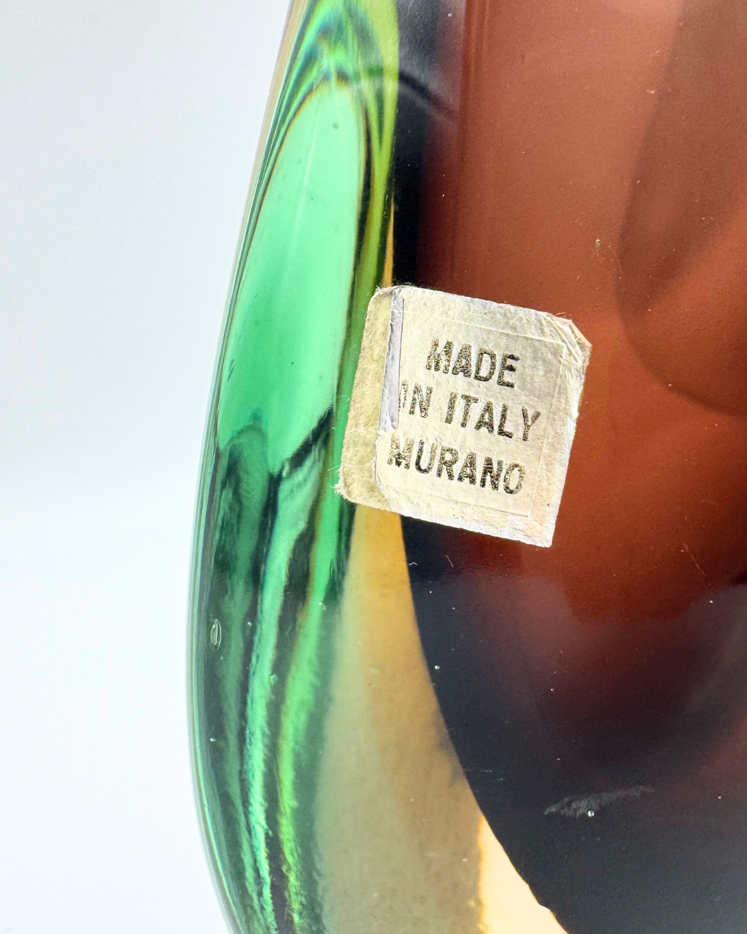Murano Green, Amber and Chestnut Sommerso Cat Ear Vase – c. 1950s–60s