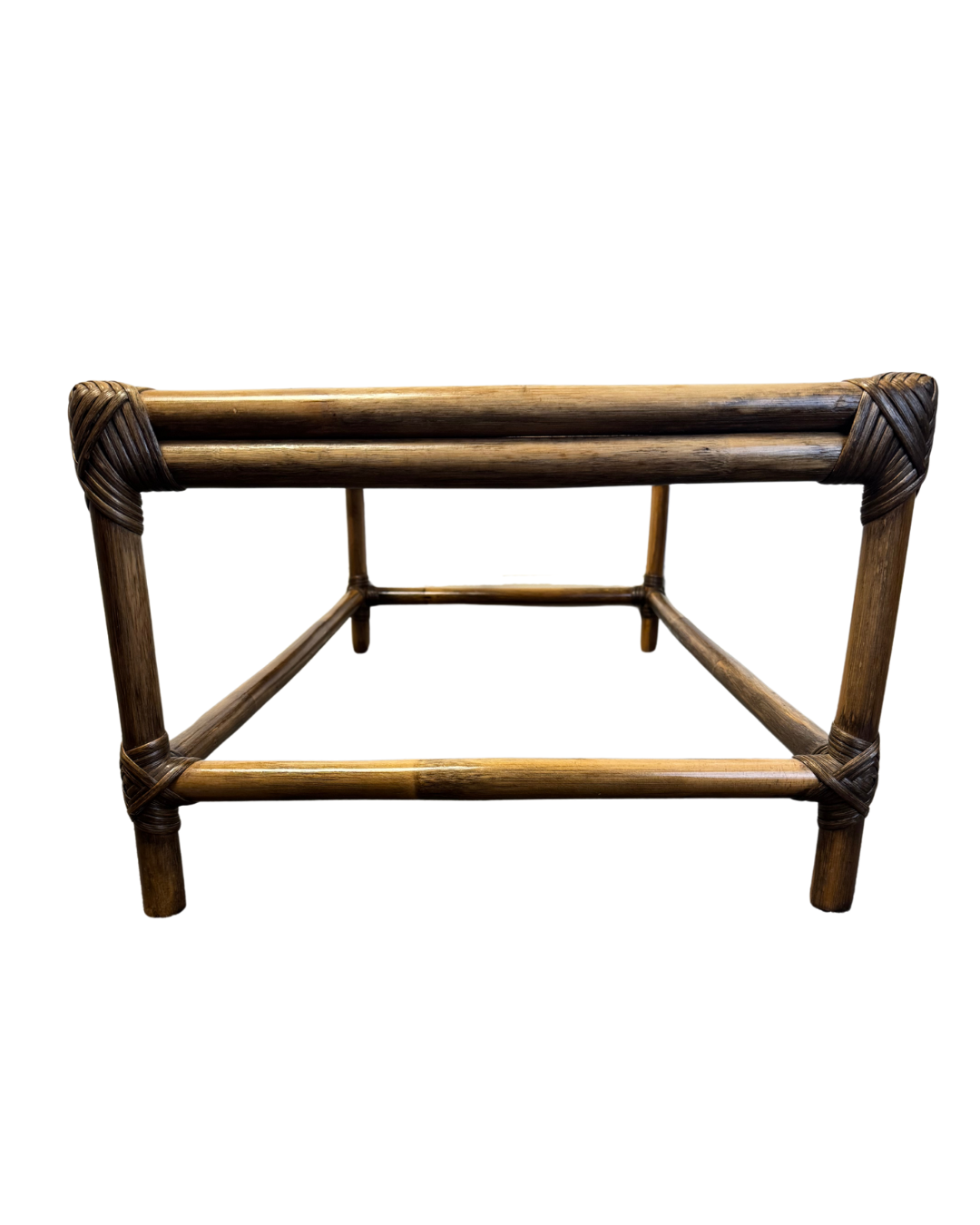 Mid-Century Vintage Smoked Glass Top Low Bamboo Coffee Table. 1960s/70s