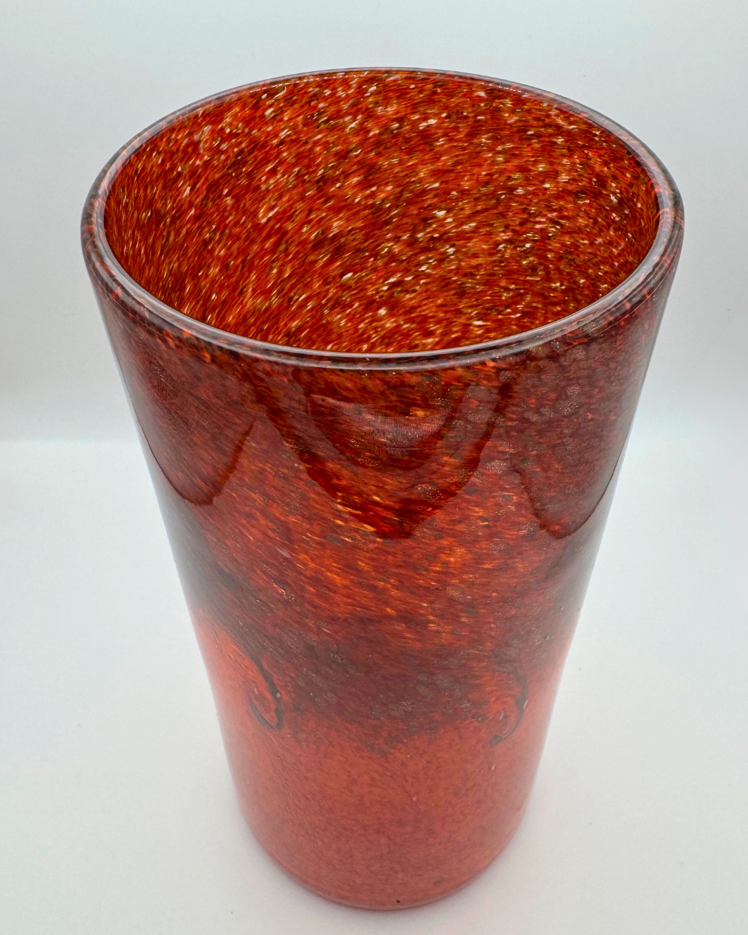 Strathearn V018 Black & Red 9" Vase with Molten Swirl, 1960s/70s