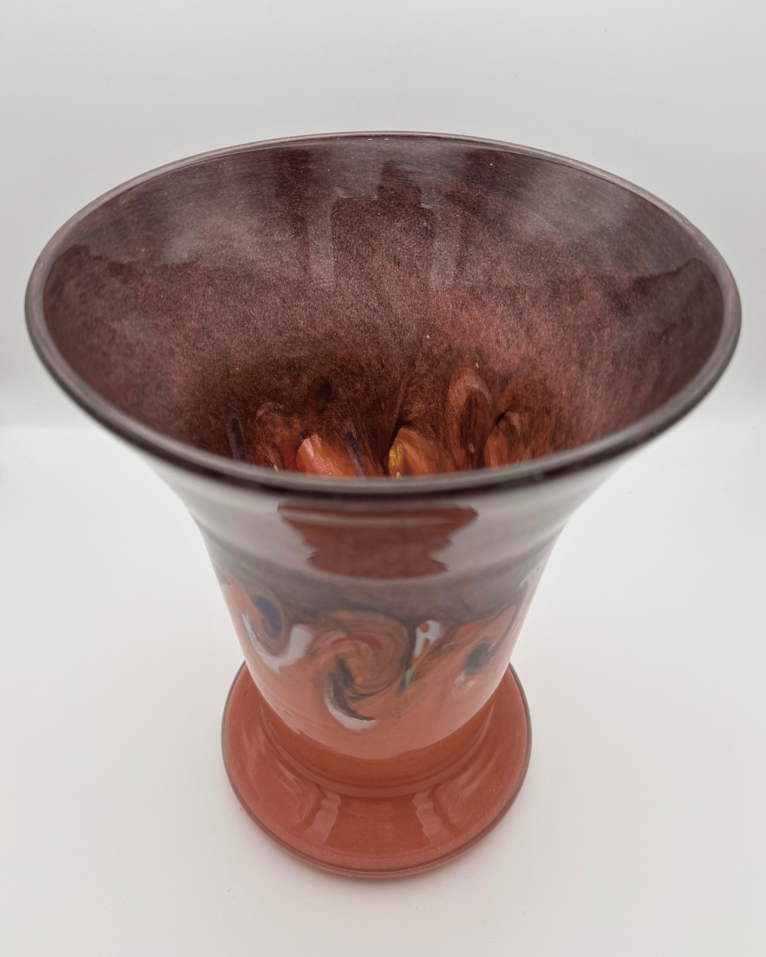 Strathearn V022 Black & Salmon 7¼" Vase with Molten Murriles, 1960s/70s