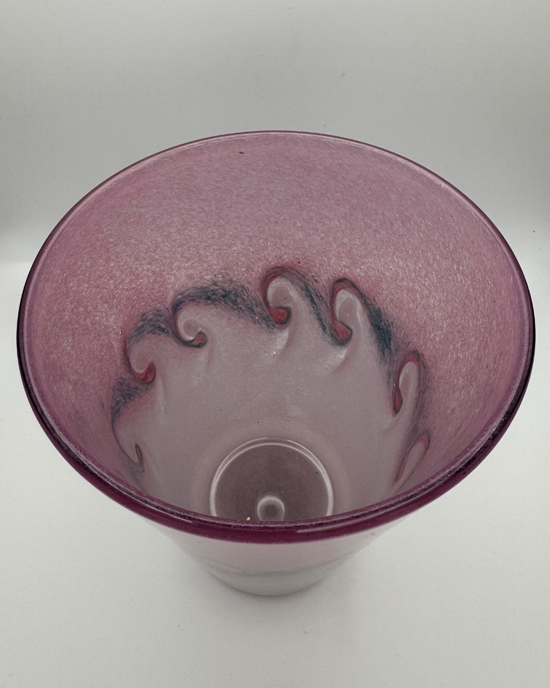 Vasart Signed V002 Pink & Purple 7" Vase with Molten Blue Swirl, 1940s/50s