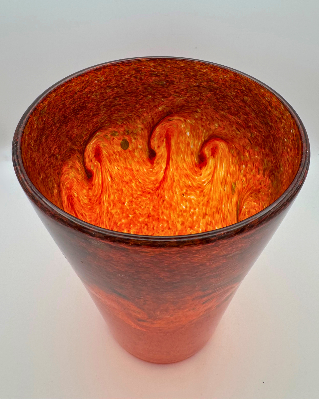 Strathearn V002 Black & Red 7½" Vase with Molten Swirl & Gold Aventurine, 1960s/70s