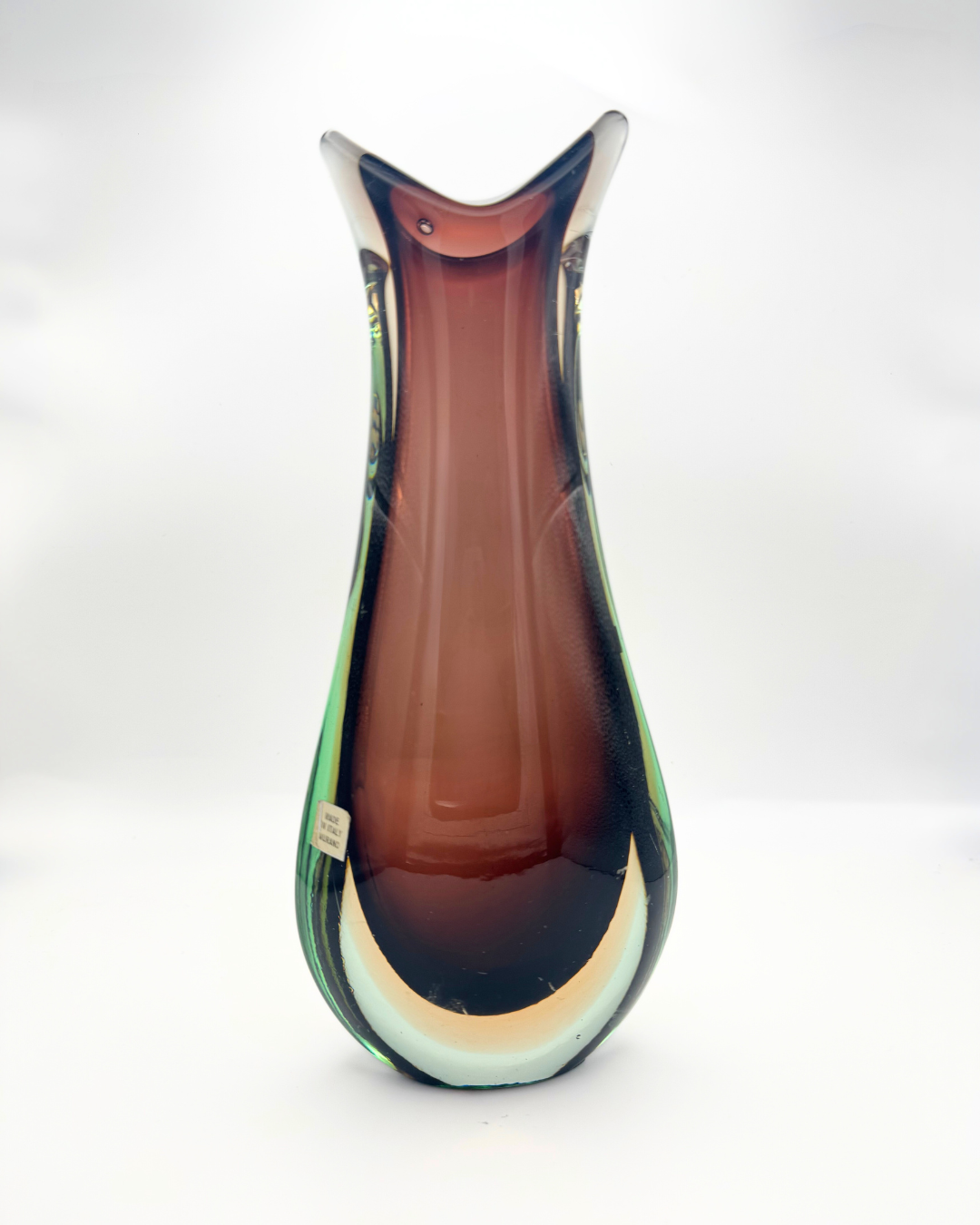 Murano Green, Amber and Chestnut Sommerso Cat Ear Vase – c. 1950s–60s