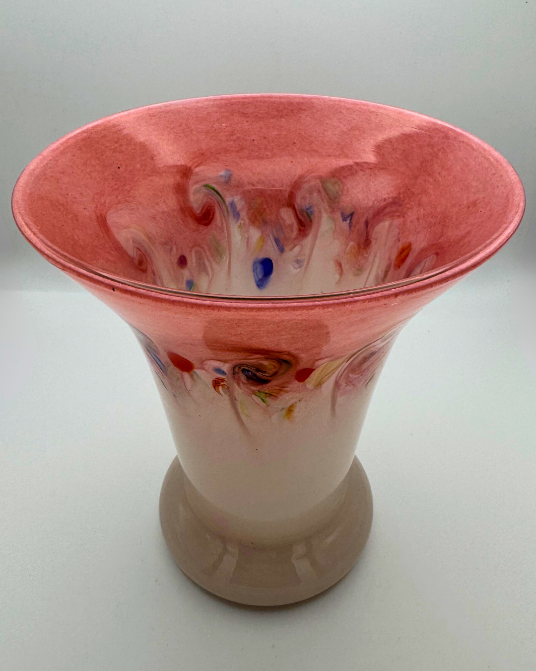 Strathearn V022 White & Pink 7½" Vase with Molten Murriles, 1960s/70s