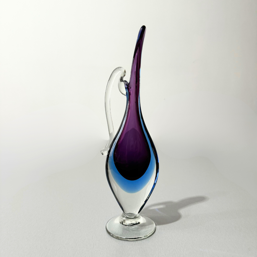 Mid Century Purple & Blue Murano Sommersol Footed Carafe Attributed to Mandruzzato