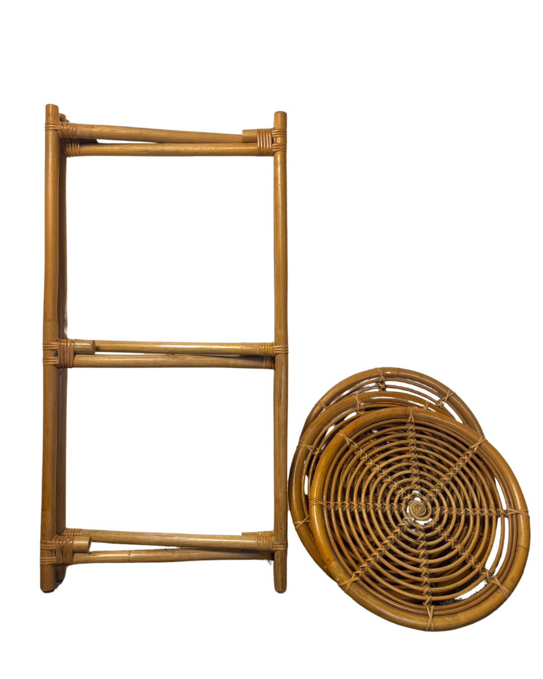 Vintage Mid-Century Cane Three-Tier Plant Stand