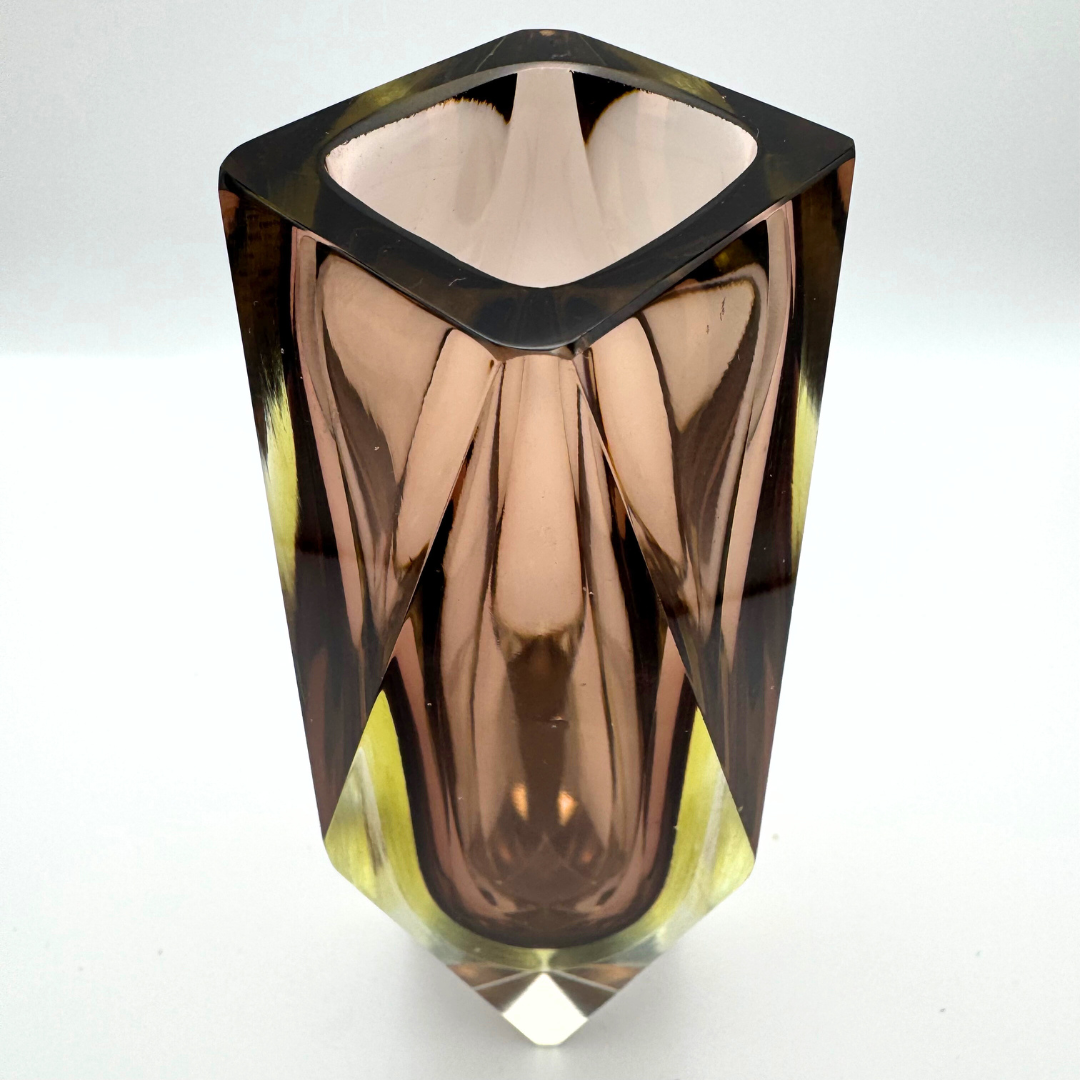 Murano Faceted San Marco Style Amber Sommerso Glass Vase