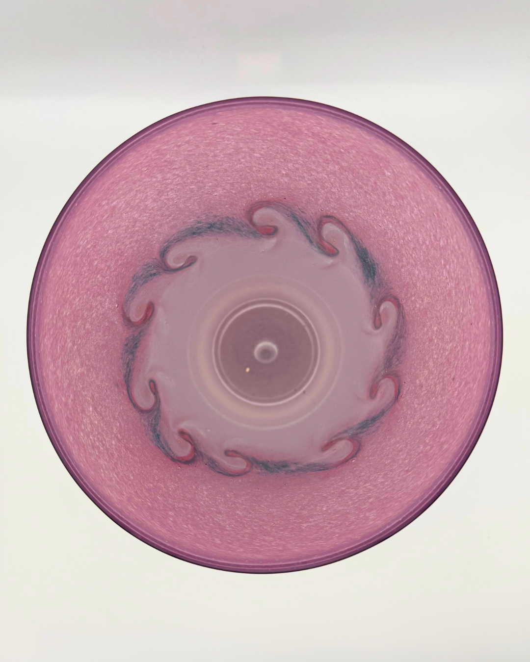 Vasart Signed V002 Pink & Purple 7" Vase with Molten Blue Swirl, 1940s/50s