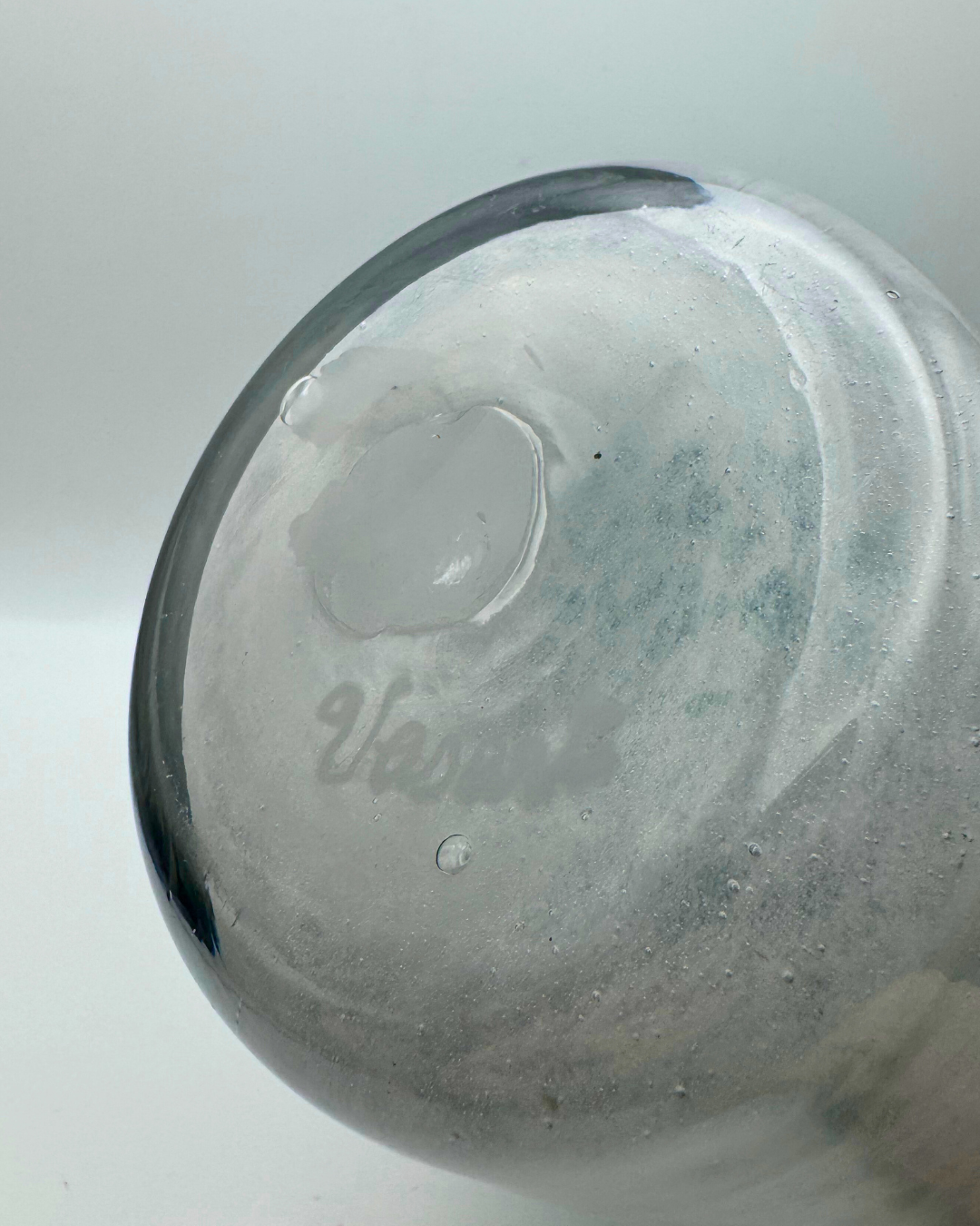 Vasart Signed V017 Green & White 7½" Vase with Molten Murriles, 1940s/50s