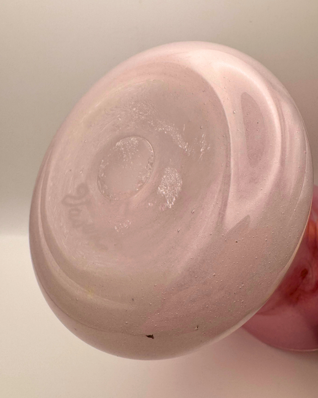 Vasart Signed V004 Pink & Green 7¼" Vase with Molten Swirl, 1940s/50s