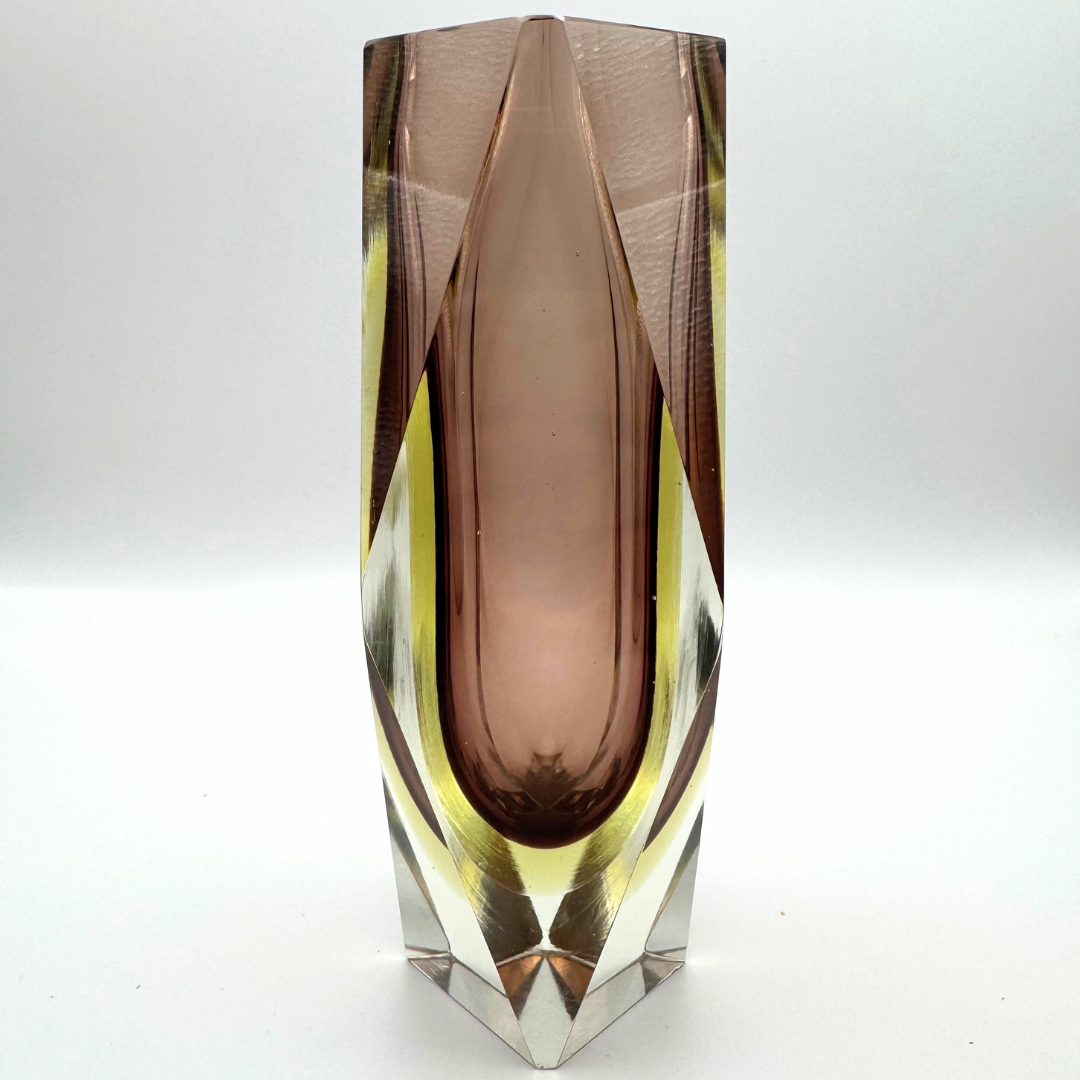 Murano Faceted San Marco Style Amber Sommerso Glass Vase