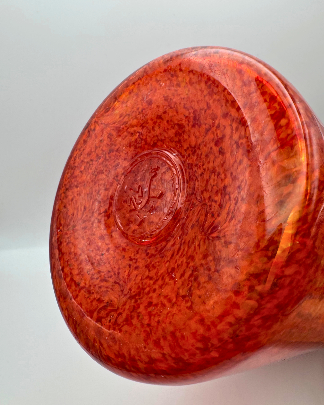 Strathearn V018 Black & Red 9" Vase with Molten Swirl, 1960s/70s